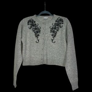 Airport - Beaded Wool & Angora Cropped Cardigan With Pearl Buttons - Grey Medium